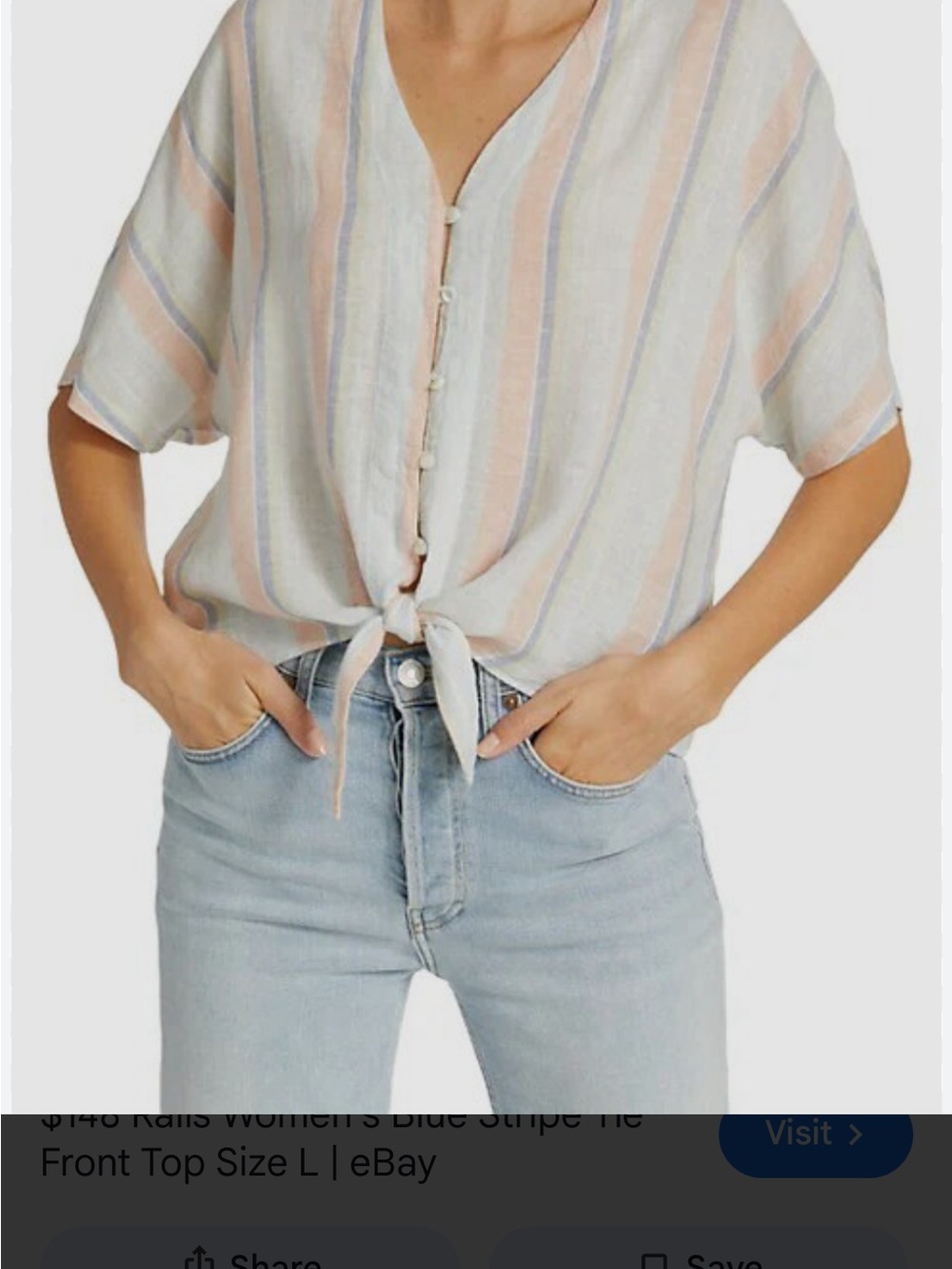 Rails Striped Button-Front Tie Hem Top ( missing 2 buttons)